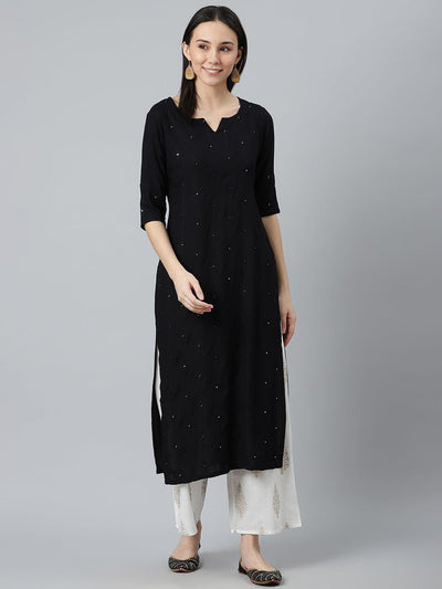 Cotton Kurta Set With Pants Striped Design Pattern,Black – Anushil